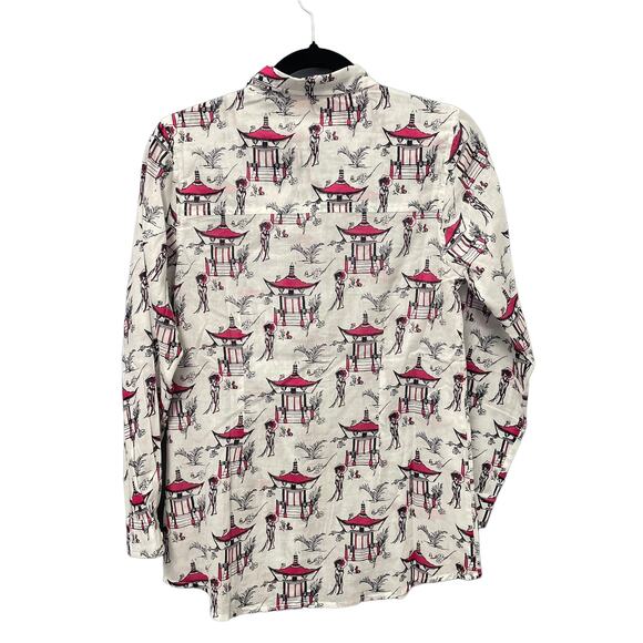 NWT Jude Connally Callie Pagoda Toile White Pink Long Sleeve Button Down XS - Picture 7 of 7